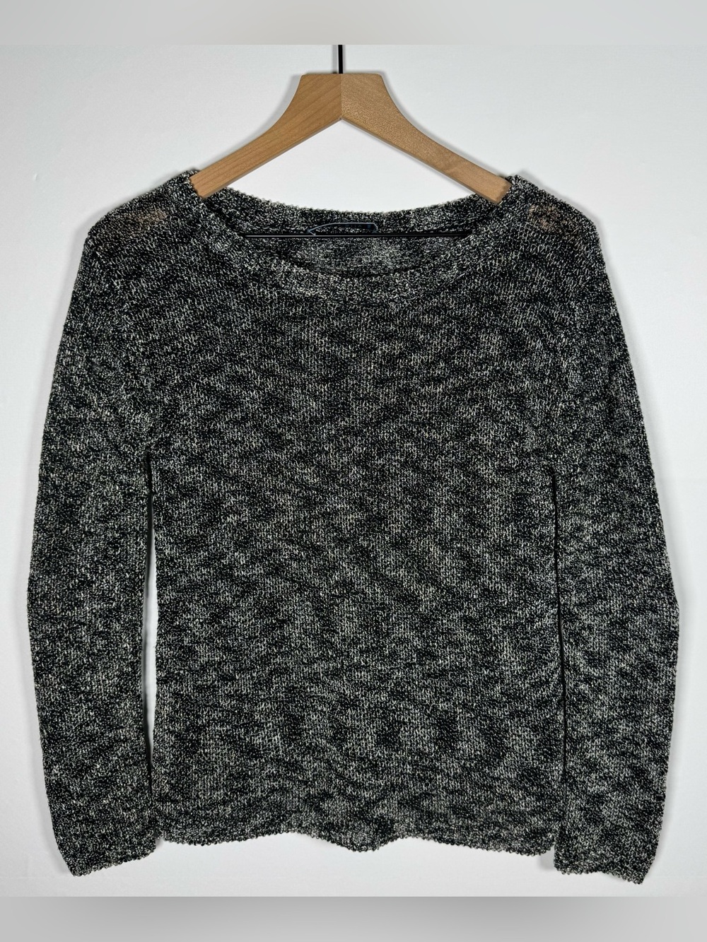 ALICE + OLIVIA Marled Black Knit Scoop Neck Metallic Detail Sweater Sz S